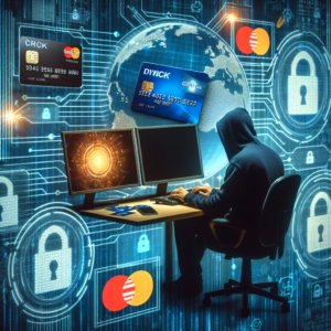 "Ethical hacker analyzing cybersecurity measures to prevent credit card fraud, highlighting the importance of ethical hacking in protecting financial information."